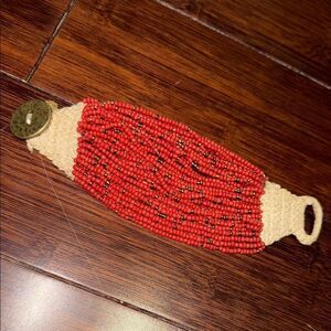 Red Beaded Bracelet with Button Closure - Beautiful Beaded Bracelet